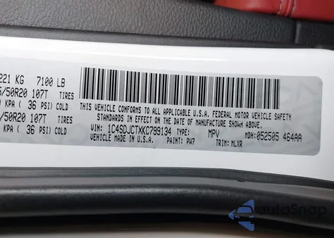 2019 Dodge Durango R/T z USA, uszkodzony, nr VIN 1C4SDJCTXKC799134